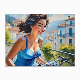Girl With A Bike Canvas Print