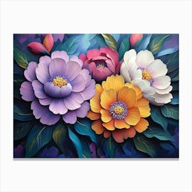 Art With Colorful Flowers And Leaves 1 Canvas Print