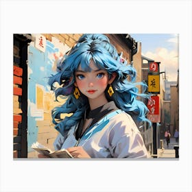 Anime Girl With Blue Hair Canvas Print