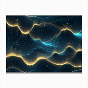 Abstract Digital Waves Of Blue And Gold, Flowing And Undulating, Creating A Sense Of Movement And Energy Canvas Print