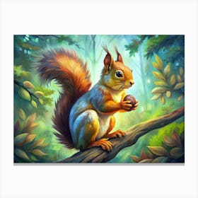 Squirrel Eating A Nut In A Forest 1 Canvas Print