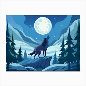 Wolf Howling At The Moon In A Winter Landscape Canvas Print