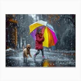 Girl With Umbrella - Rainy Canvas Print