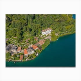 Villas in Italy on the lake. Drone photography. Canvas Print