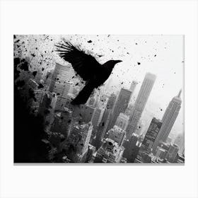 Crow Flying Over City Canvas Print