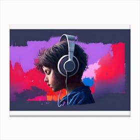 Boy Listening To Music Canvas Print