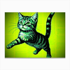 Cat On A Green Background Canvas Print