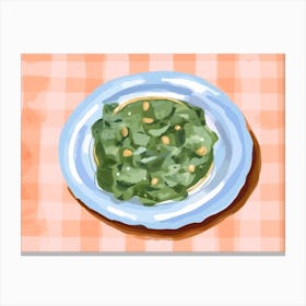 A Plate Of Spinach, Top View Food Illustration, Landscape 1 Canvas Print