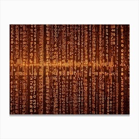 A Digital Illustration Of Flowing Lines Of Glowing Orange Code Against A Dark Background, Creating A Futuristic And Technological Aesthetic Canvas Print