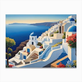 Vintage Cubist Travel Poster Santorini Greece Canvas Print