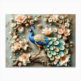 Blossoms and Majesty: The Regal Peacock Canvas Print