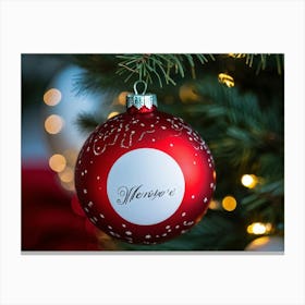 Closeup Capture Of A Red Ornament Resembling Christmas Tree Decor Hanging Delicately From A Pine Br (2) 2 Canvas Print