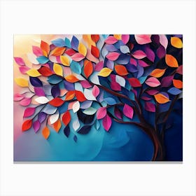 Colorful Tree With Vibrant Leaves Hanging Branches Illustration Background 3d Canvas Print