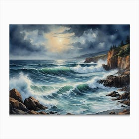 A Wild Symphony of Surf and Shore Night At The Beach Canvas Print