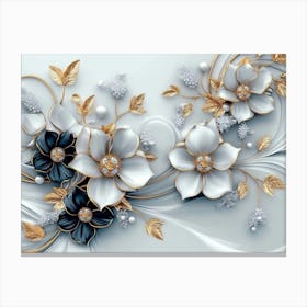 3d Golden Jewelry Flowers Canvas Print