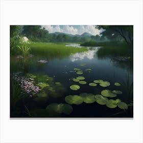 Lush Wetlands With Spreading Greenery Canvas Print