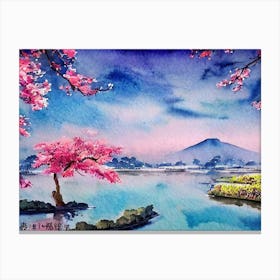 Sakura Serenity By The Mount Canvas Print