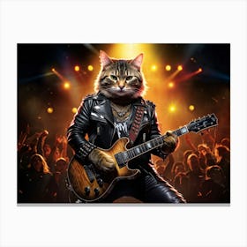 Tabby Cat Embodying Rockstar Persona Standing Confidently On Stage Spotlight Illuminating Its Bol Canvas Print