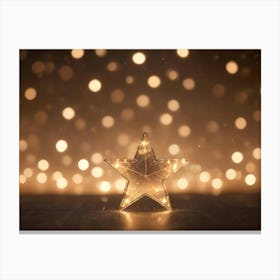 A Golden Star With Lights On It Is Placed On A Wooden Tabletop Canvas Print