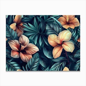 Tropical Seamless Pattern with Exotic Leaves of Strelitzia Flowers Canvas Print