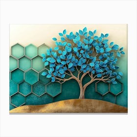 3d Tree Delicate Turquoise and Blue Leaves Canvas Print