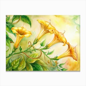 9 Golden Trumpet Flowers On Vibrant Vines Canvas Print