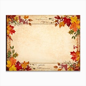 Autumn Themed Thanksgiving Frame Edges Adorned With Crimson Orange And Yellow Leaves Center Hold (4) Canvas Print