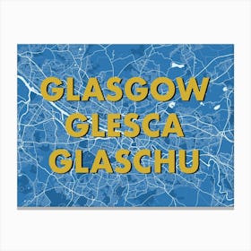 Glasgow Blue Map Canvas Print