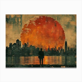 Urban Rhapsody: Collage Narratives of New York Life. Sunset Over Manhattan Canvas Print