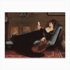 Woman Reading A Book, Dark Moody Vintage Woman Portrait Canvas Print