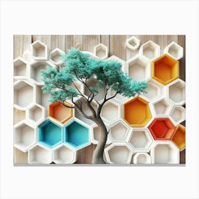 Tree In Hexagons Canvas Print