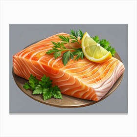 Raw Salmon Fillet With Lemon And Parsley Canvas Print