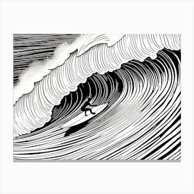 Surfer On A Beach Linocut Black And White Painting, into the water, surfing Canvas Print
