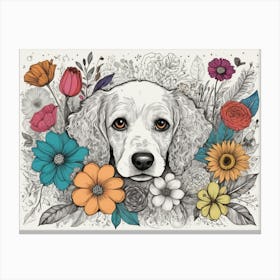 Dog With Flowers Canvas Print