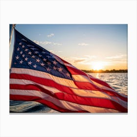 American Flag Rippling In The Wind During Sunrise Stars Shining With A Metallic Sheen Stripes Vibr (4) Canvas Print