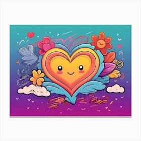 Heart With Flowers And Clouds Canvas Print