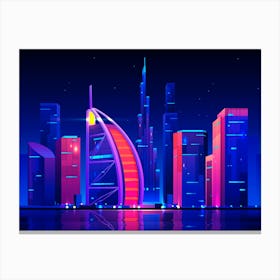 Synthwave Neon City - Dubai, United Arab Emirates Canvas Print