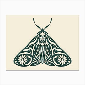 Folk Art Moth 03 - Midnight Green Canvas Print