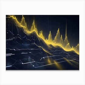 A Digital Visualization Of A Financial Chart, With Glowing Yellow Lines Representing Data Fluctuations, Creating A Futuristic And Dynamic Scene Canvas Print