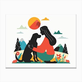 Woman With Dog Canvas Print