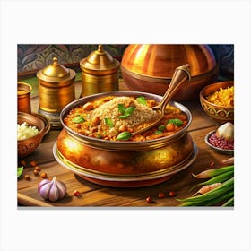 Traditional Indian Dish Served In A Copper Bowl Canvas Print