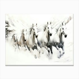 5 White Stallions - White Horses Stampeding Canvas Print