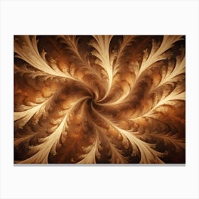 Intricate Fractal Art Resembling A Golden, Swirling Vortex With Feather Like Patterns Canvas Print