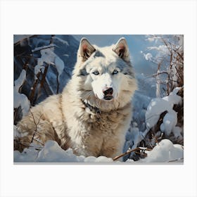 Siberian Husky In The Snow 1 Canvas Print