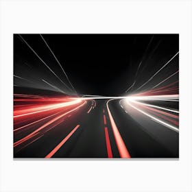 A Long Exposure Shot Of A Winding Road With Car Headlights Creating Streaks Of Red And White Light Against A Dark Background Canvas Print