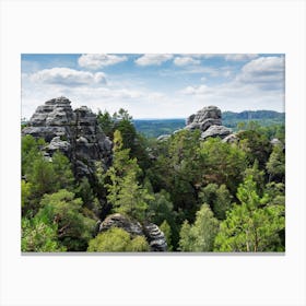Trees and rocks of the Elbe Sandstone Mountains in Saxony Canvas Print