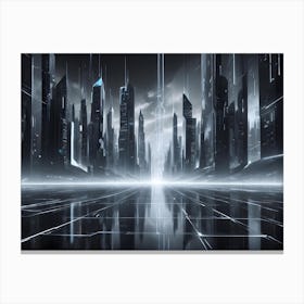 A Futuristic Cityscape At Night With Towering Buildings And A Reflective, Grid Like Surface, Creating A Sleek And Modern Aesthetic Canvas Print