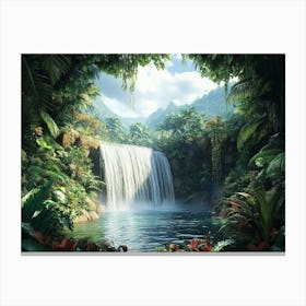 3d Rainforest Scene with Waterfall Canvas Print