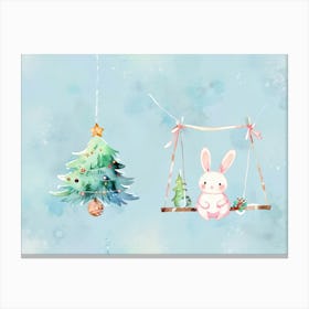 Christmas Bunny On Swing Canvas Print