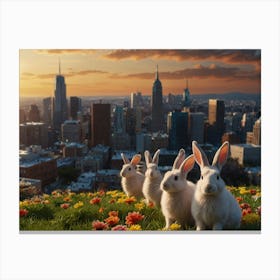 Rabbits In Bloom Canvas Print